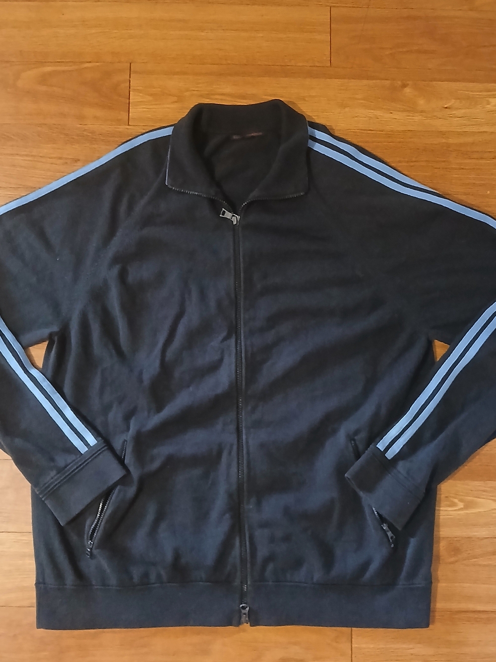 Vintage Made In Hong Kong Banana Republic Track Jacket Mens XL Black Blue Stripe
